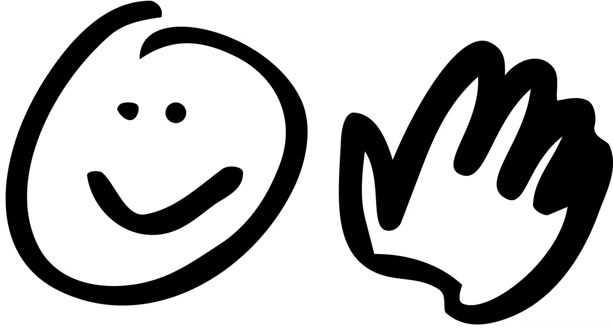 Hand-drawn smiling face and waving hand, the Smile Wave